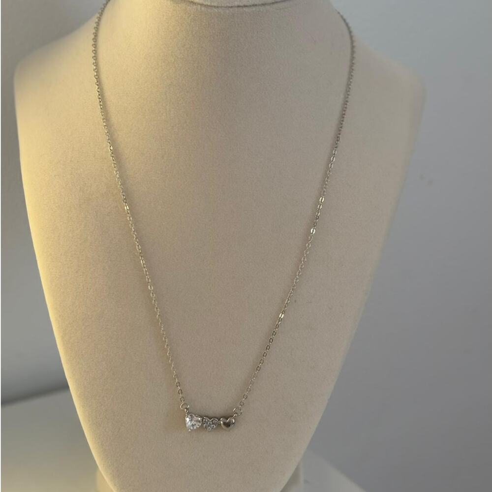 Silver Heart Necklace Cubic Zirconia Minimalist Dainty Love Gift Women